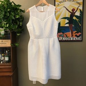 {HALOGEN} White Eyelet Striped Sleeveless Dress